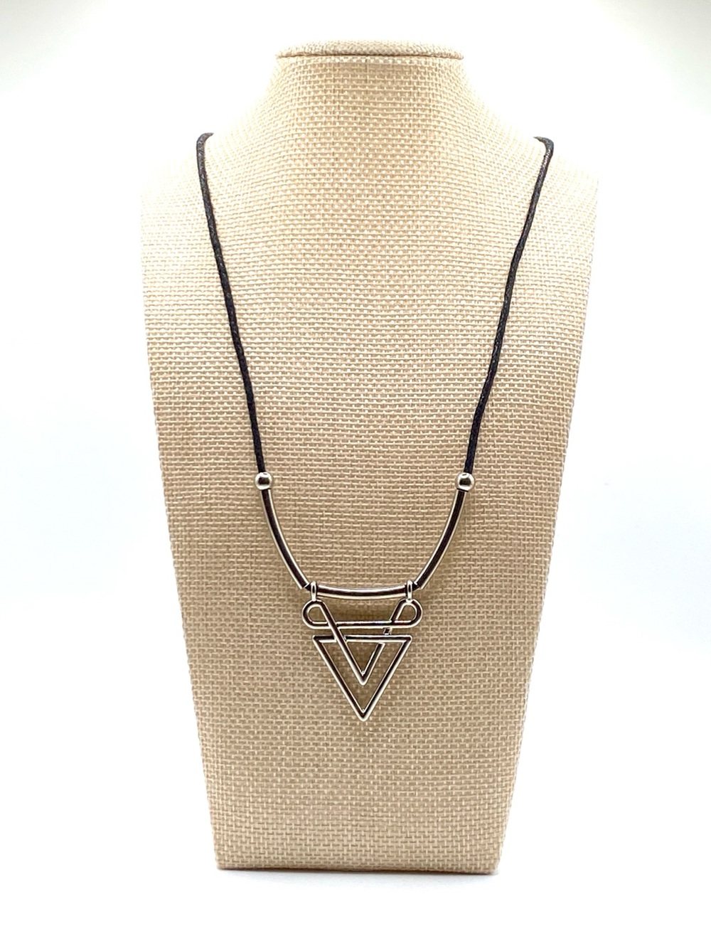 Silver Geometric Triangle Cord Necklace Minimalist Alchemy Symbol